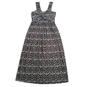 Miss Tina by Tina Knowles Ikat Print Maxi Dress Brown White Twist Front, M 8-10
